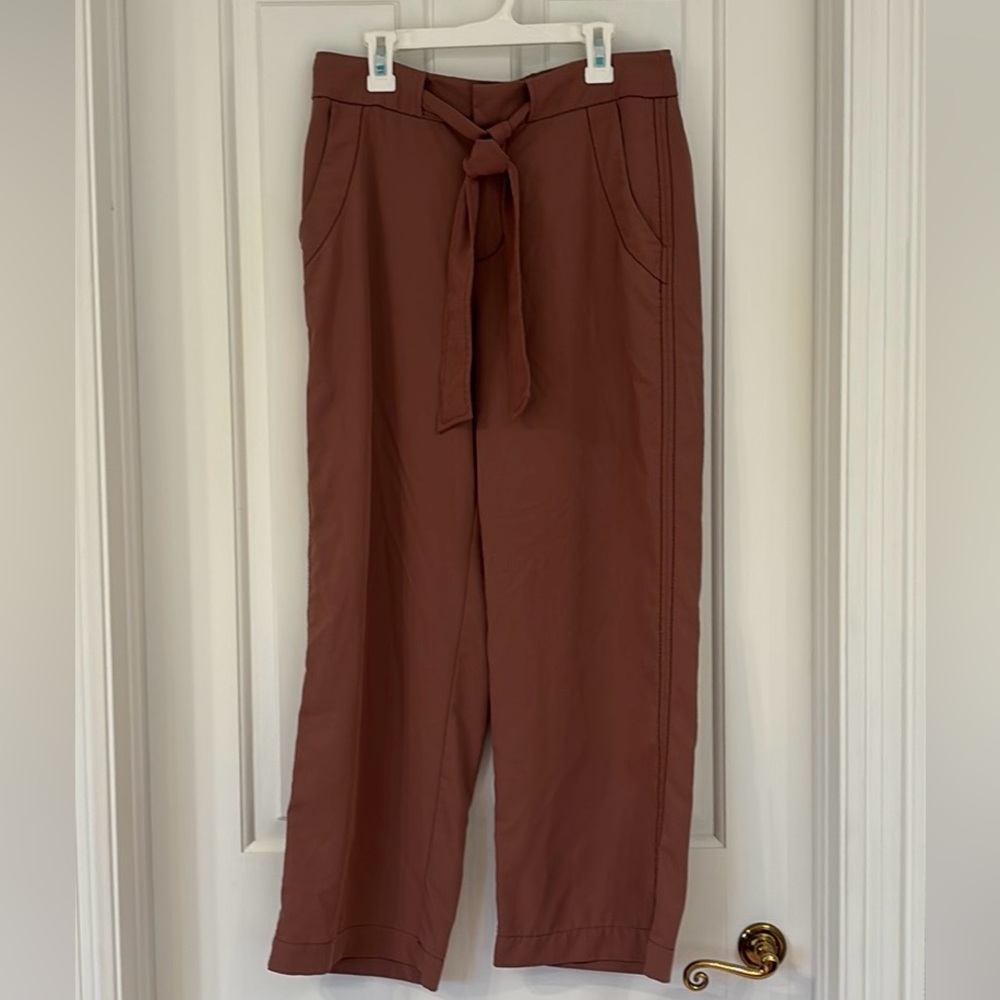 BDG Urban Outfitters Rosy-Brown Flowy Cropped Tie Paper Bag High-Rise Trousers